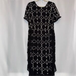 CeCe Embroidered Ruffle Accent Dress